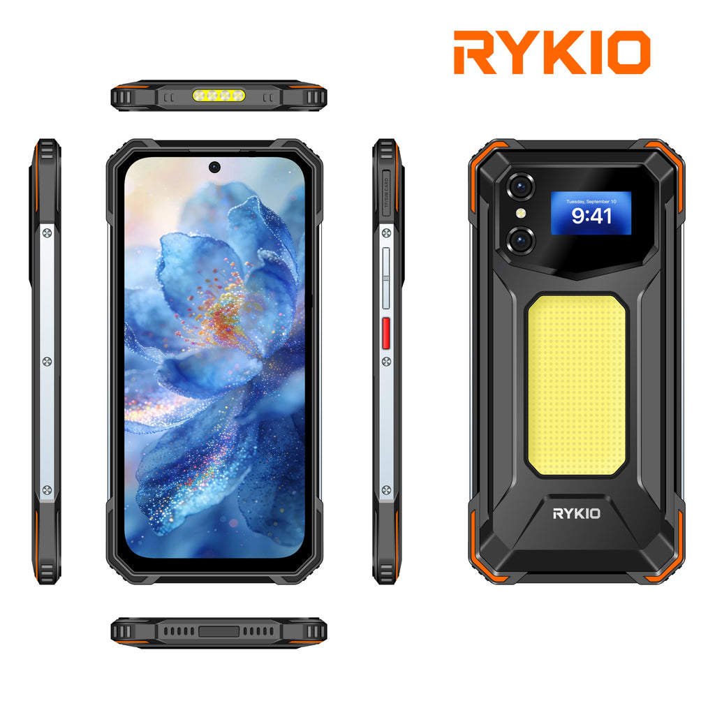 RYKIO Rugged Smartphone with 15000mAh Battery, MTK G100 Octa-Core Processor, 8GB RAM+256GB ROM/2TB Expandable, Android 17, 6.76" FHD+ Display, 64MP+8MP+20MP Night Vision Camera, IP68/IP69K Waterproof, NFC